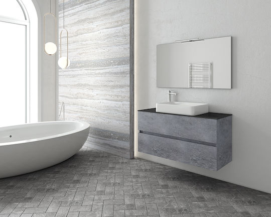 Drop Luxus 100 Waschtisch mit Waschbecken & Spiegel mit Licht Granite