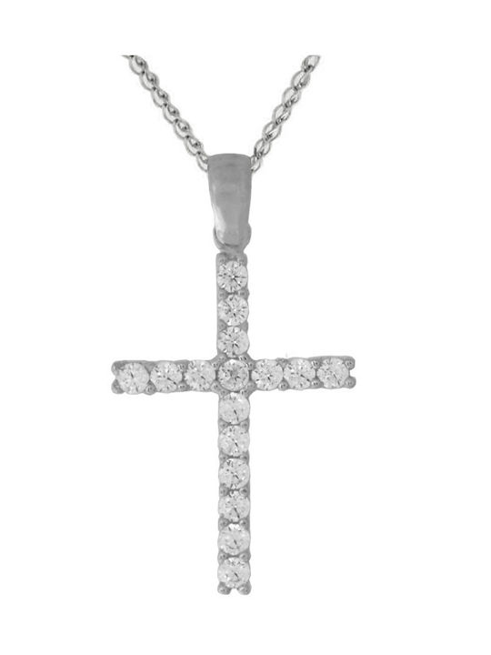 Damen Weißgold Kreuz 14K mit Kette