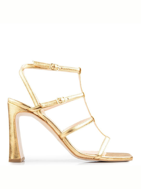 FM Leder Damen Sandalen in Gold Farbe