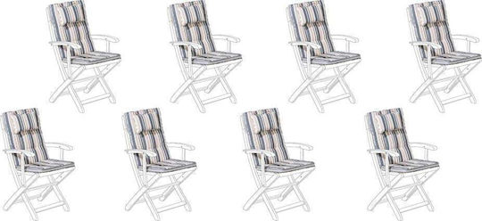 Beliani Garden Chair Cushions Blue and Beige 8 Pieces