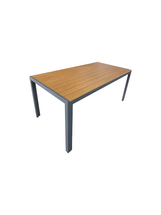 Nares Outdoor Dinner Table with Polywood Surface and Aluminum Frame Natural 140x80x72.5cm