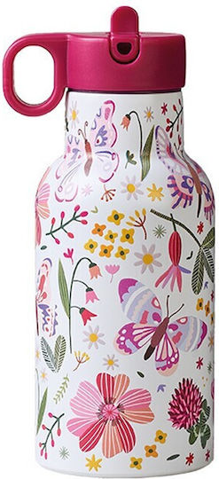 Bioloco Sky Sticlă Pentru Copii Termos Din Oțel Inoxidabil Cu Tematică Fluturi Cu Capac Cu Filet Antivărsare Multicolor 350ml
