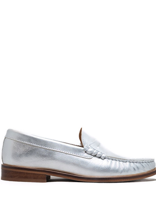 Sider Collection Leather Women's Moccasins in Silver Color