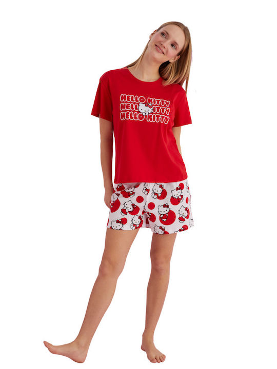 Hello Kitty De vară Set Pijamale pentru Femei De bumbac Roșu