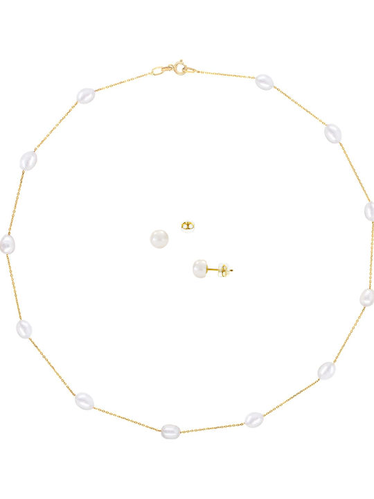 Margaritari Set cu Colier & Cercei din Aur 14K cu Perle