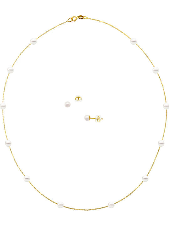 Margaritari Set cu Colier & Cercei din Aur 14K ...