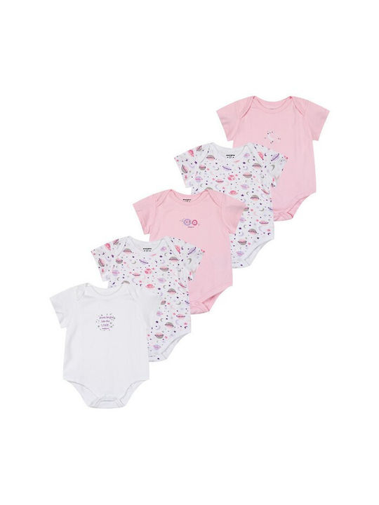 Energiers Baby Bodysuit Set Short-Sleeved Pink 5pcs