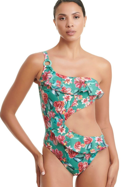 Erka Costum de baie întreg cu push-up Floral Verde