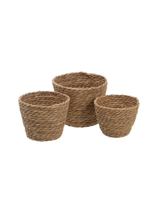 Set of Decorative Baskets Straw with Handles 17x17x20cm 3pcs BigBuy