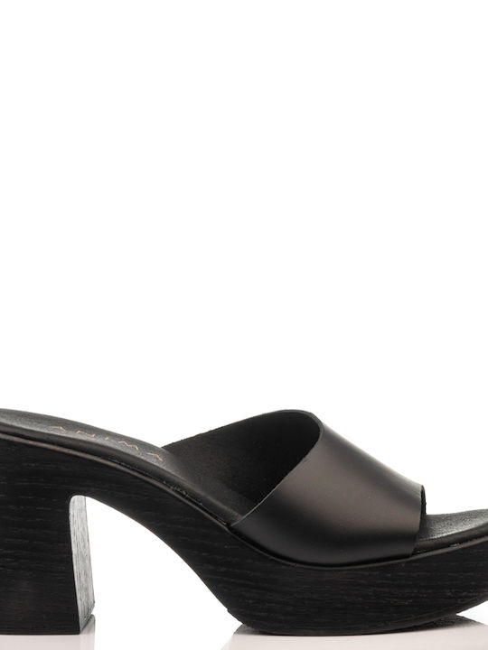 A.NI.MA Heel Leather Mules Black