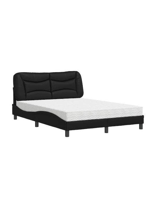 Κρεβάτι Ημίδιπλο Επενδυμένο με Δερματίνη Μαύρο με Τάβλες & Στρώμα 120x200cm