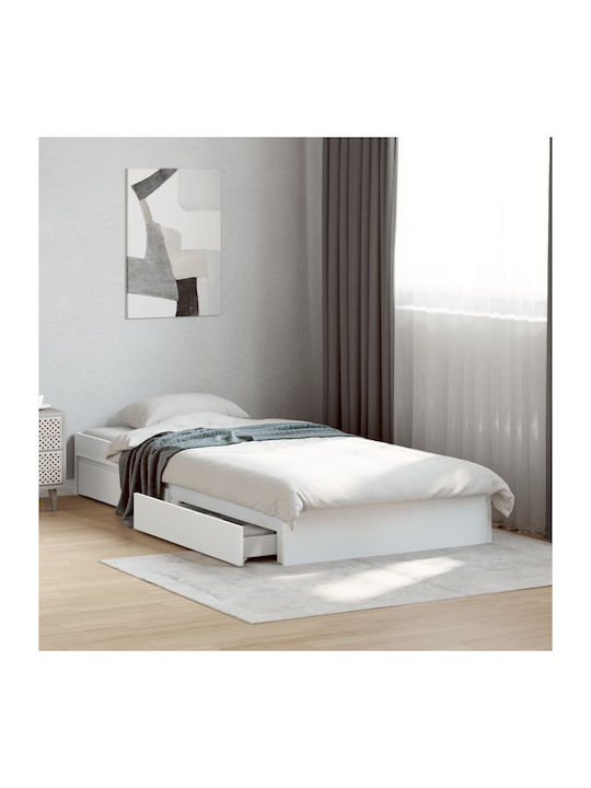 Single Wooden White Bed Base with Slats for Mattress 75x190cm