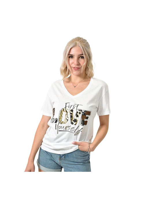 Potre Women's T-shirt Animal Print White