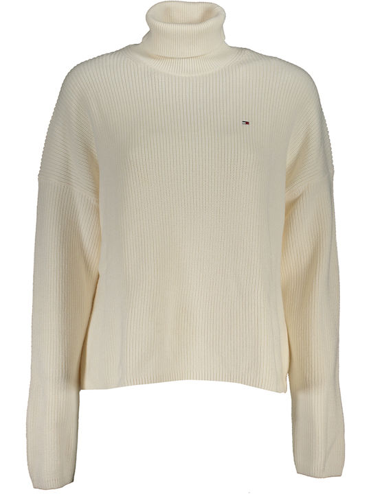 Tommy Hilfiger Damen Langarm Pullover Baumwolle Rollkragen White