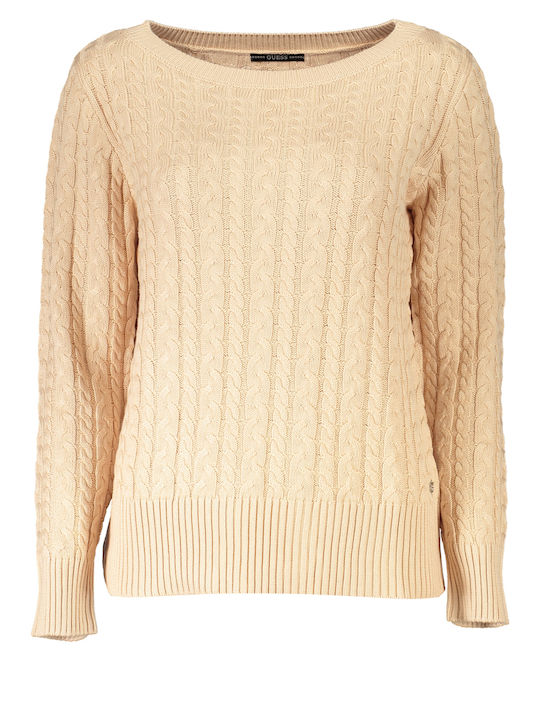 Guess Damen Langarm Pullover Baumwolle Beige