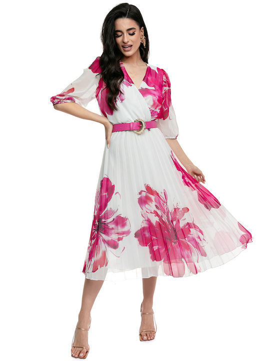 Midi Dress 'Bloom Elegance' Floral Design Stunning Belt
