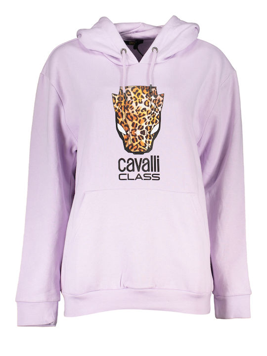 Roberto Cavalli Women's Long Hooded Fleece Sweatshirt Purple