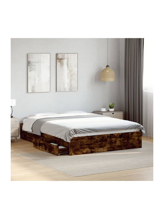 Κρεβάτι King Size Ξύλινο Καφέ με Τάβλες για Στρ...
