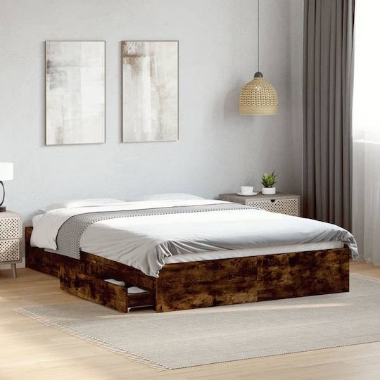 Κρεβάτι King Size Ξύλινο Καφέ με Τάβλες για Στρώμα 200x200cm