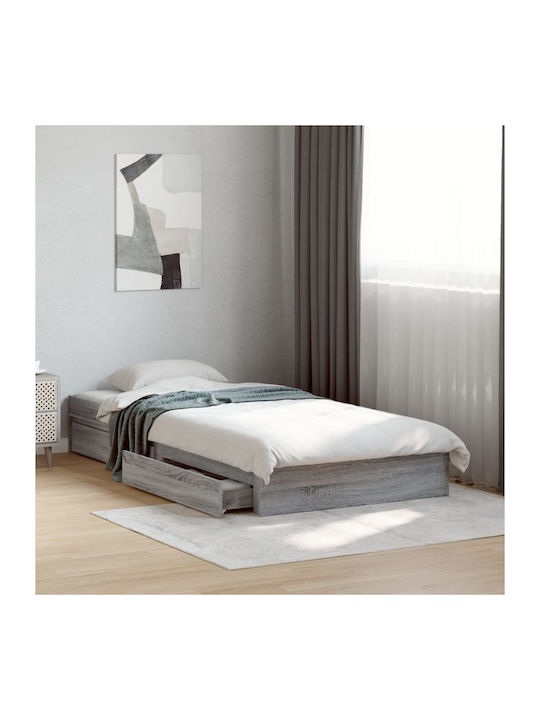 Single Wooden Gray Bed Base with Slats for Matt...