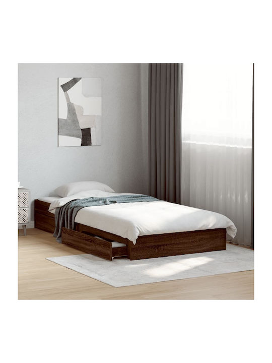 Single Wooden Brown Bed Base with Slats for Mat...