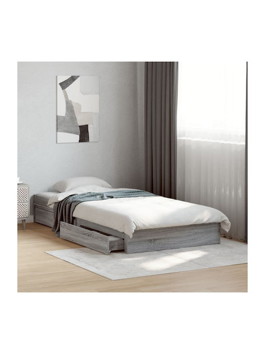 Einzelbett aus Holz Grau mit Lattenrost für Matratze 90x190cm