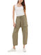 Namaste Women's Linen Cargo Trousers with Elastic in Relaxed Fit khaki