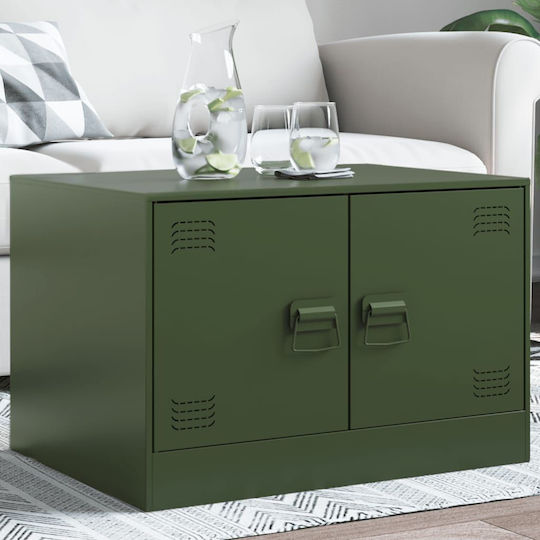 Masă Laterală Rectangulară Metalică Verde Măsliniu L67xL50xÎ44cm