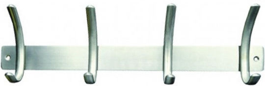 Import Hellas Wall Hanger S1003 Metal 4 Hooks Silver 35x4x11.5cm