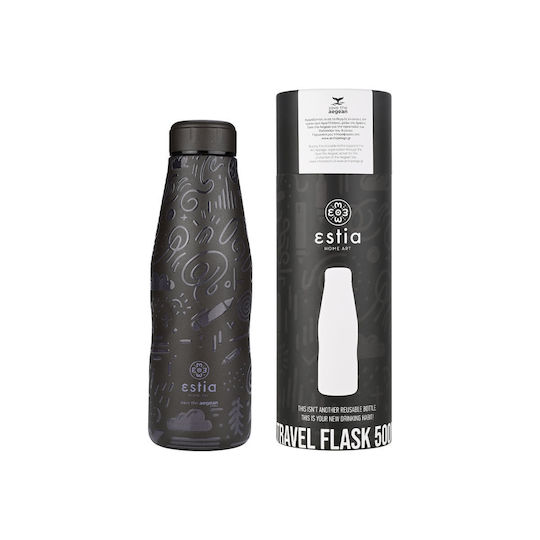 Travel Flask Save the Aegean Ανακυκλώσιμο Μπουκάλι Θερμός Ανοξείδωτο BPA Free 500ml Noir Echo