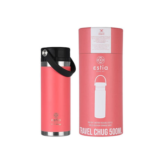 Estia Travel Chug Save the Aegean Recyclable Thermos Bottle Stainless Steel BPA Free 500ml Fusion Coral