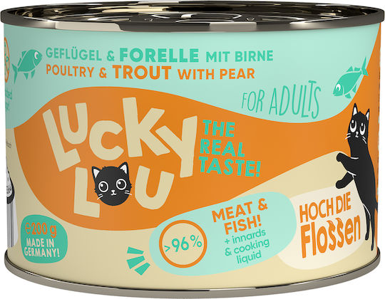 Lucky Lou Lifestage Wet Food for Adult Cats in Cans with Poultry and Trout Grain-Free 200gr