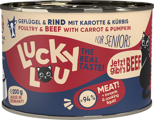 Lucky Lou Lifestage Wet Food for Senior Cats in Cans with Poultry and Beef Grain-Free 200gr
