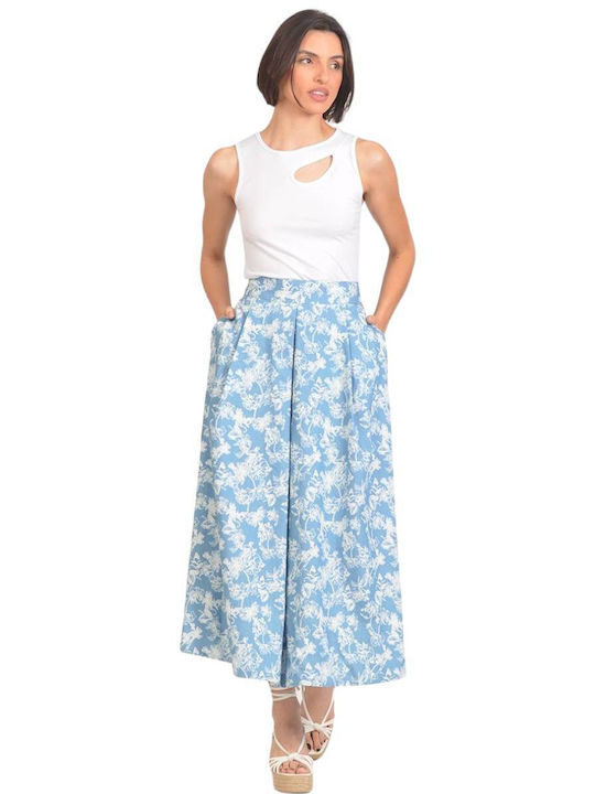 Tweet With Love Denim High Waist Midi Skirt Cloche Floral in Blue color