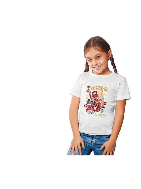 Pop Culture Kids T-shirt White Deadpool Scooter