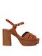 JK London Leather Women's Sandals Tabac Brown with High Heel