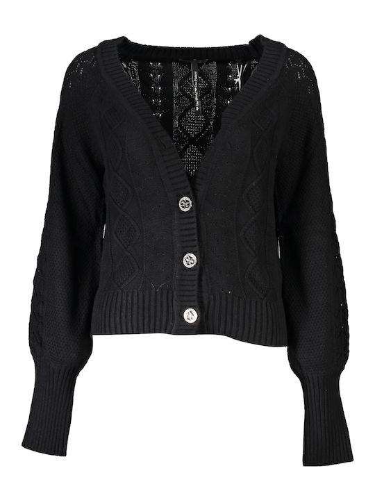 Guess Long Women's Knitted Cardigan with Buttons Black