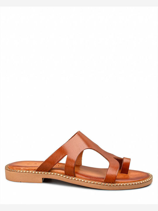 Leder Flache Sandalen für Damen in Tabac Braun Farbe
