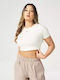 Damen Crop T-Shirt Pearl White