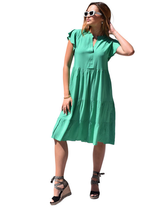 Zilan Summer Dress with Ruffle Green