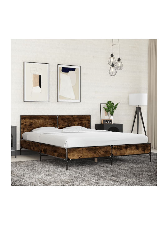 Doppelbett Aus Holz Braun Mit Lattenrost Für Matratze 150x200cm