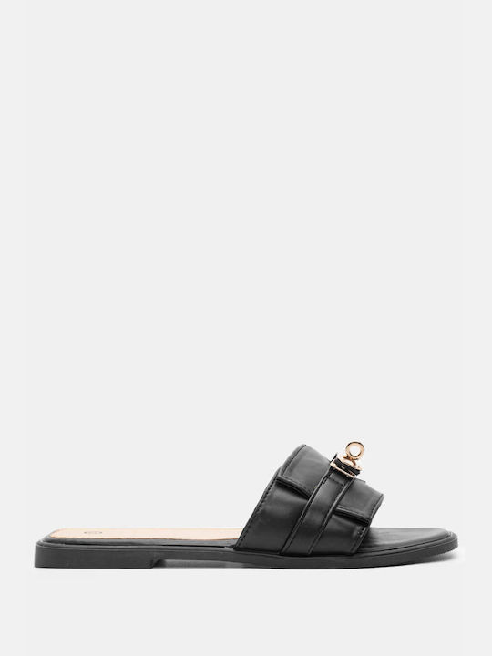 Decorative T-Strap Flat Sandals 4223701-black