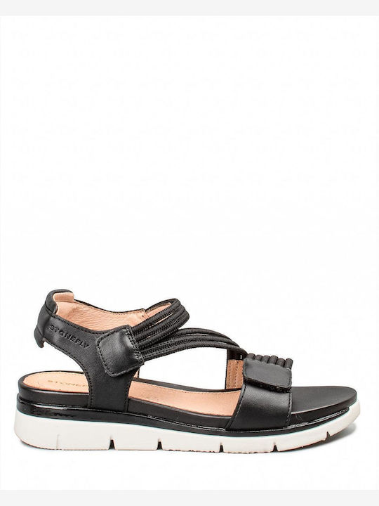 Stonefly Elody Leather Women's Flat Sandals Black