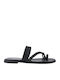 Leather Women's Flat Sandals in Black Color