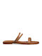 Leather Women's Flat Sandals Tabac Brown
