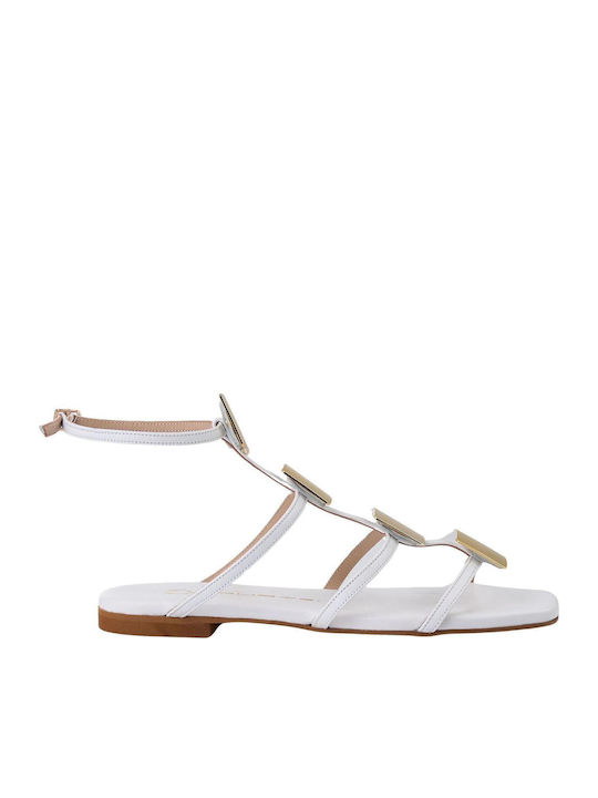 Mourtzi Leather Women's Flat Sandals in White C...