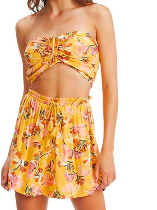 Roxy Γυναικεία Καλοκαιρινή Μπλούζα Strapless Floral Πορτοκαλί