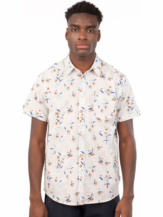 Kurzärmlig Leinen Hemd Blumen Combo White