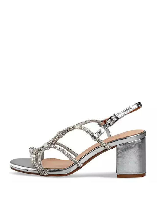 Envie Shoes Synthetic Leather Women's Sandals with Strass Silver with Medium Heel