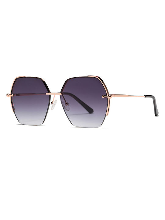 Techsuit Sonnenbrille 8561 Damen Metallrahmen Nylonlinse hexagonal Roségold Verlauf Grau